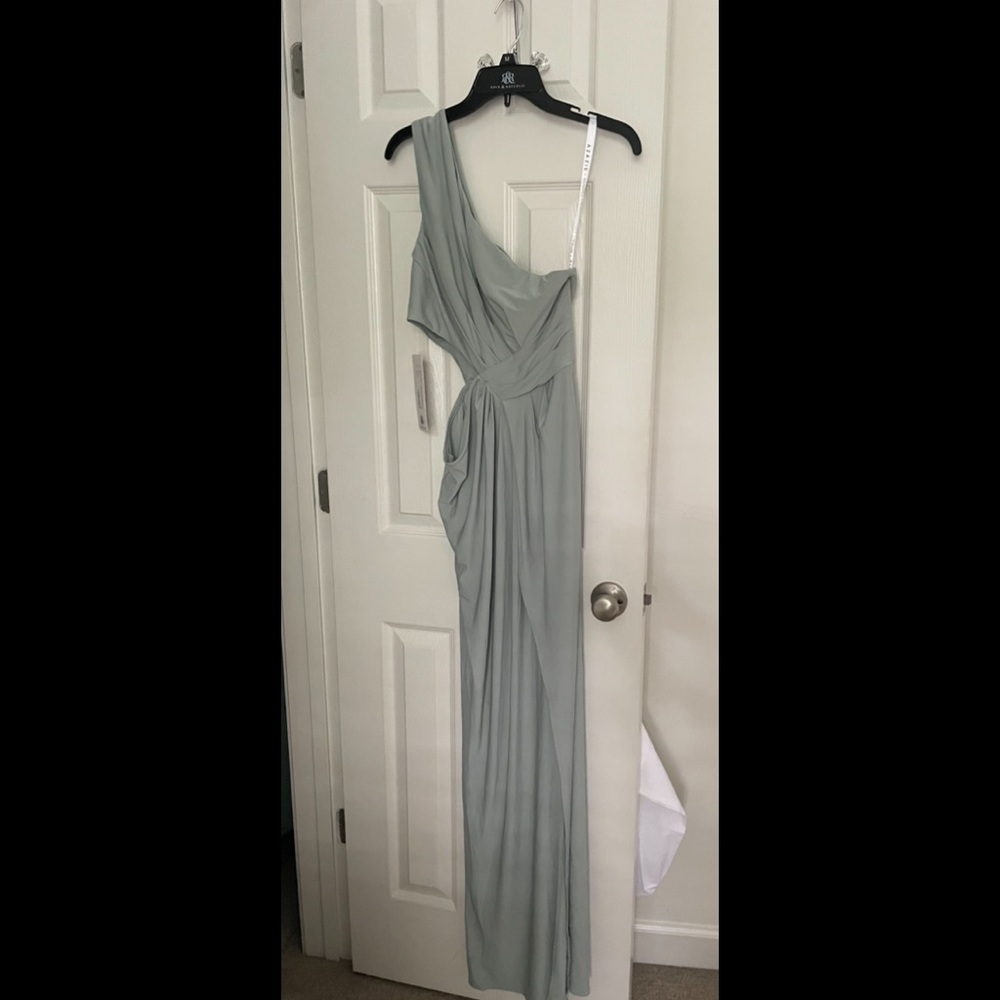 One Shoulder Pleated Luxe Knit Column Dress in Agave Kendall Kylie Collection